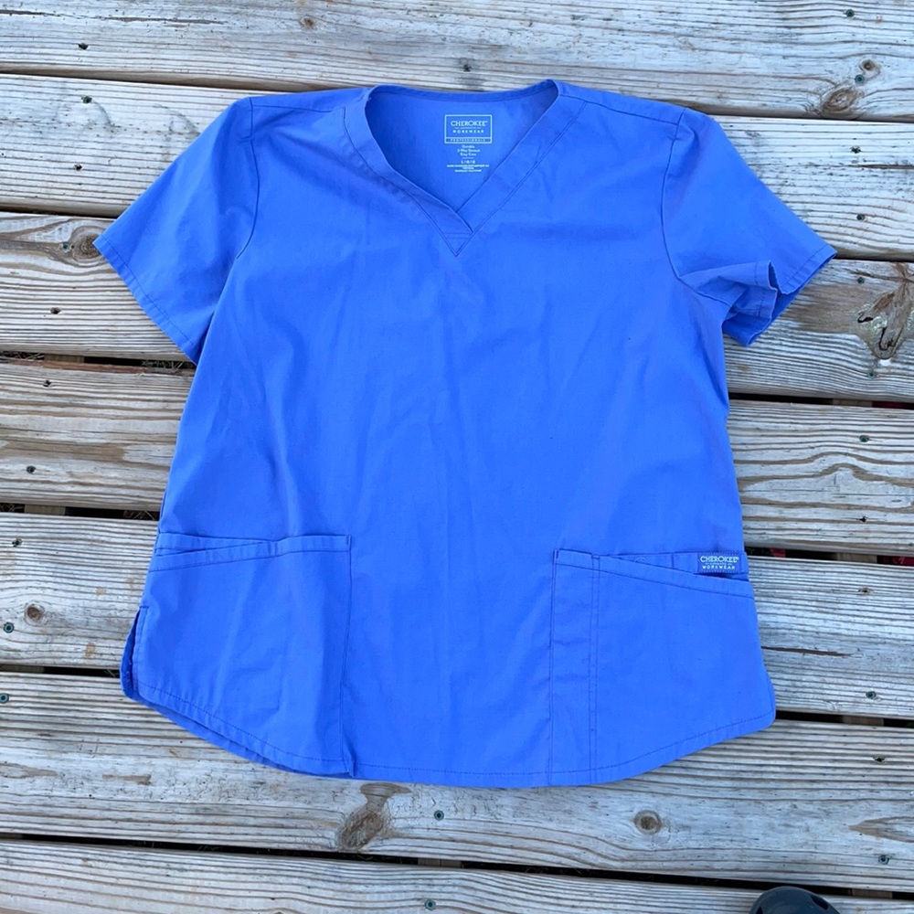 Cherokee Ceil Blue Scrub Top Size L